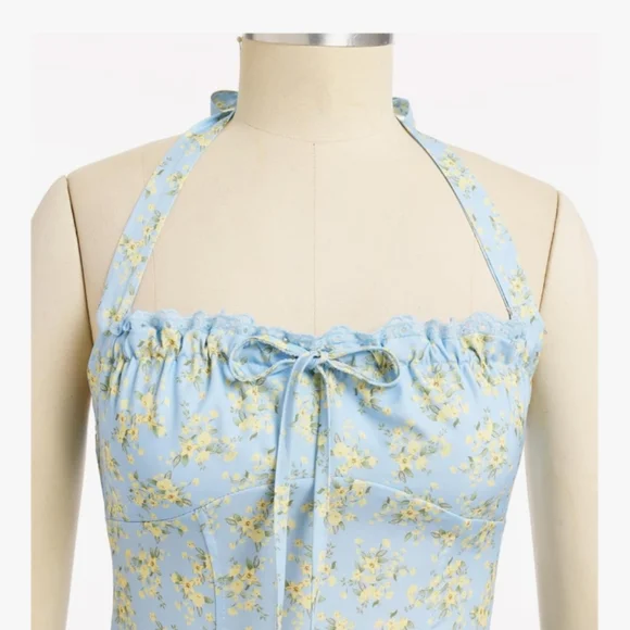 Abehik Floral Blue Halter Dress Size XL NWT - Picture 2 of 7